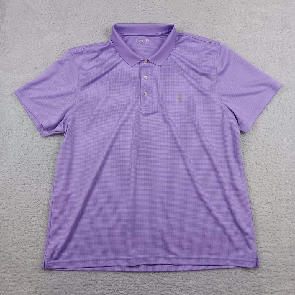 IZOD Polo Golf Mens 2XL Purple Grid Textured Performance Short Sleeve 45PG189